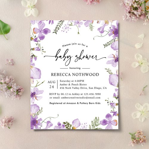 Budget Elegant Purple Baby Shower Invitation