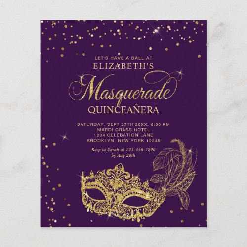 BUDGET Elegant Purple Gold Masquerade Quinceaera