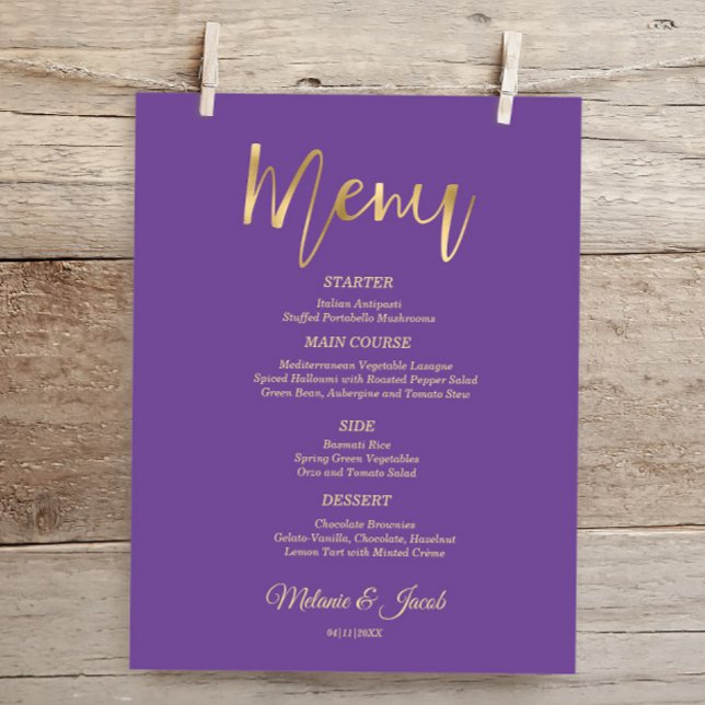 Budget Elegant Purple Scripture Gold Menu Card (Creator Uploaded)
