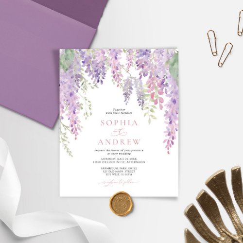 Budget Elegant Purple Wisteria Wedding Invitation