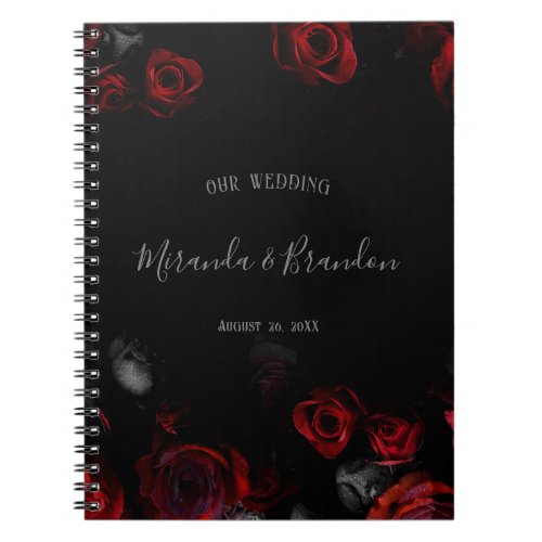 Budget Elegant Red Black Floral Wedding Planner Notebook