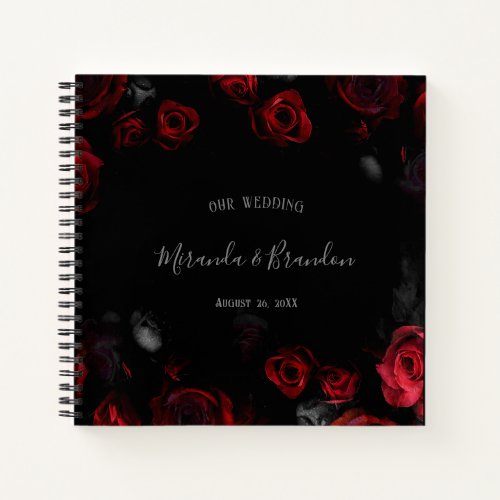 Budget Elegant Red Black Floral Wedding Planner Notebook