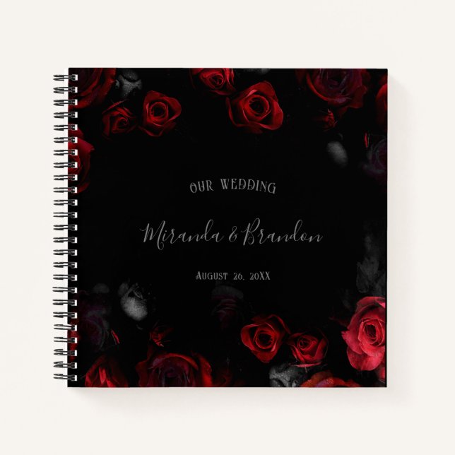 Budget Elegant Red Black Floral Wedding Planner Notebook (Front)