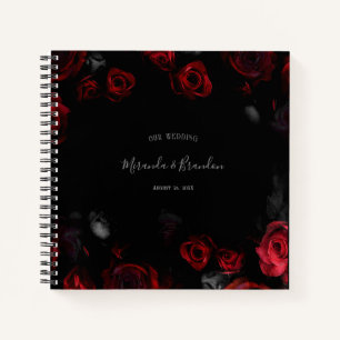 Budget Elegant Red Black Floral Wedding Planner Notebook