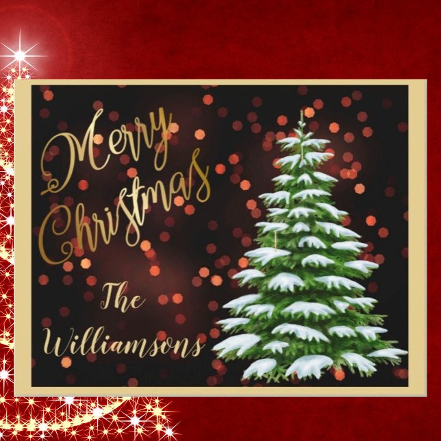 Budget Elegant Red Black Gold Bokeh Tree FLAT Holiday Card (Creator Uploaded)