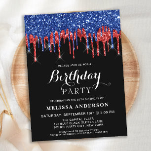 Budget Elegant Red Blue Glitter Patriotic Birthday