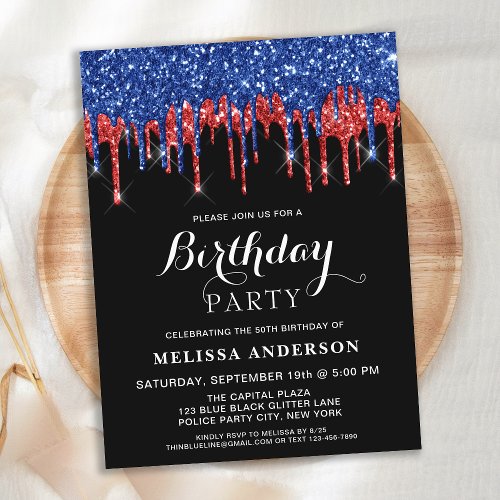 Budget Elegant Red Blue Glitter Patriotic Birthday