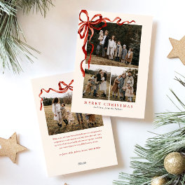 Budget Elegant Red Bow Christmas Four Photo Holiday Card