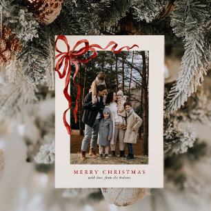 Budget Elegant Red Bow Christmas One Photo Holiday Card