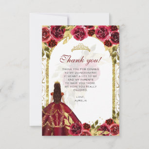 Budget Elegant Red Floral Photo Quinceañera Thank You Card