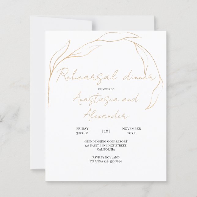 BUDGET Elegant Rehearsal Dinner Invitation. (Front)