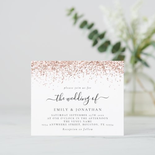 Budget Elegant Rose Gold Glitter Wedding Invite