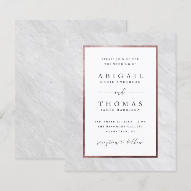 Budget Elegant Rose Gold & White Marble Wedding (Front/Back)