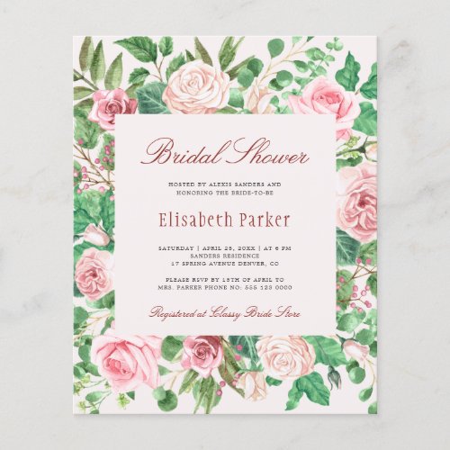 Budget elegant roses bridal shower invitation