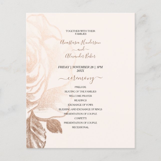 Budget Elegant Roses Wedding Program card. Flyer (Front)