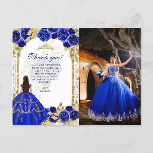 Budget Elegant Royal Blue Floral Photo Quinceaera Postcard