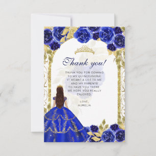 Budget Elegant Royal Blue Floral Photo Quinceañera Thank You Card