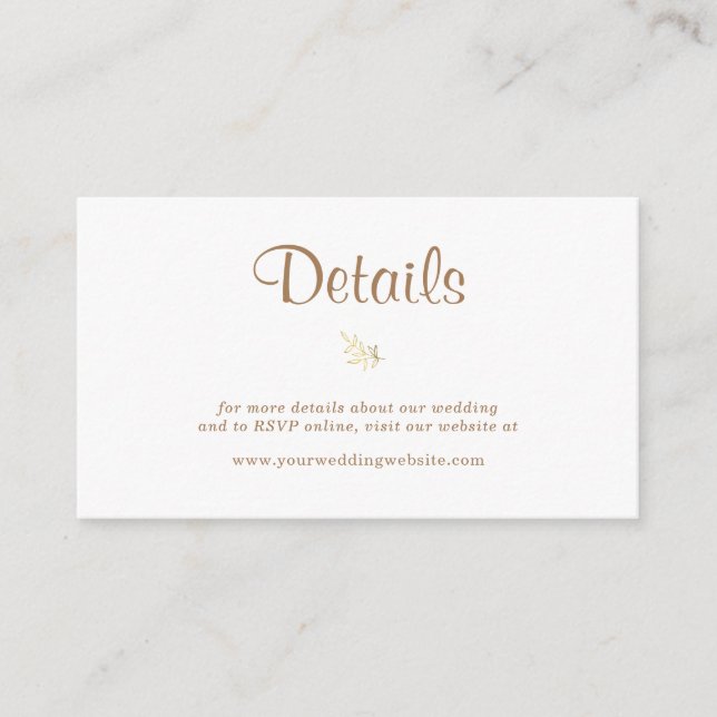 BUDGET Elegant Rustic Gold Wedding Details Note Card (Front)