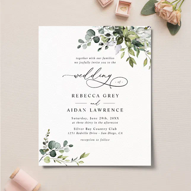 Budget Elegant Rustic Greenery Wedding Invitation | Zazzle