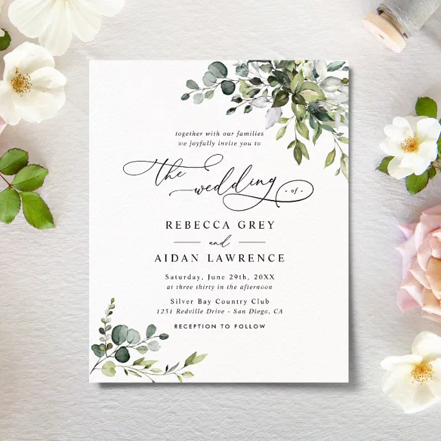 Budget Elegant Rustic Greenery Wedding Invitation 