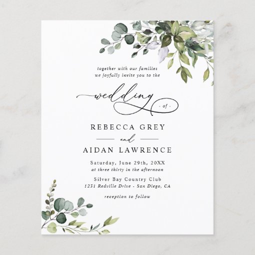 Budget Elegant Rustic Greenery Wedding Invitation | Zazzle