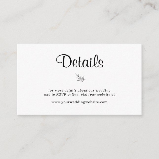 BUDGET Elegant Rustic Wedding Details Enclosure Note Card (Front)