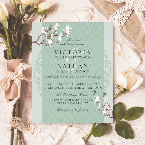 BUDGET Elegant Sage Chinoiserie Wedding Invitation Flyer