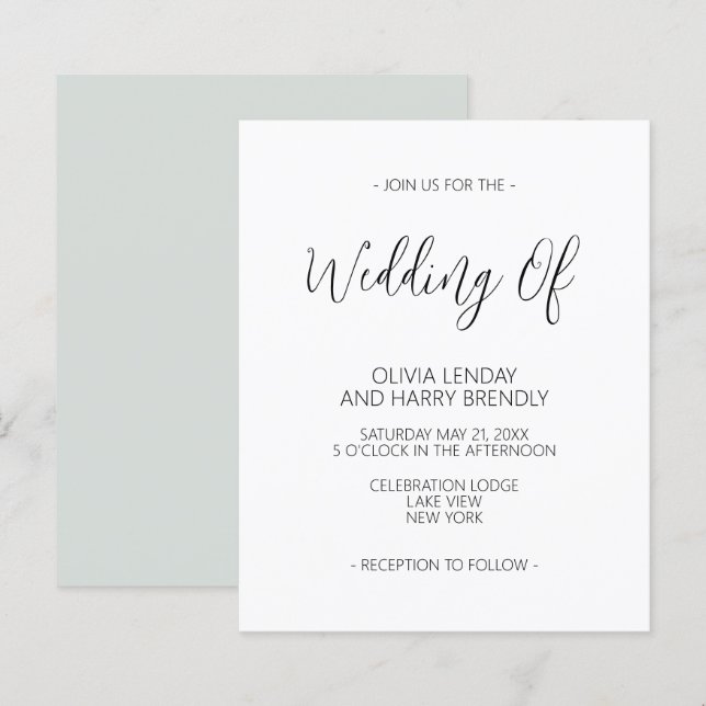 Budget Elegant Sage Green Wedding Invitation (Front/Back)