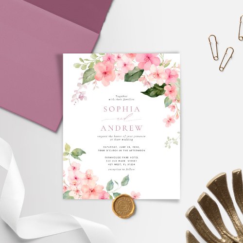 Budget Elegant Sakura Flowers Wedding Invitation
