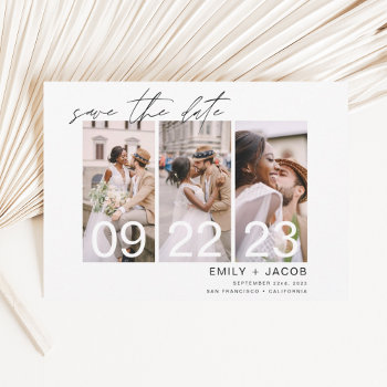 Budget Elegant Save The Date 3 Photo Invitations Flyer by Hot_Foil_Creations at Zazzle