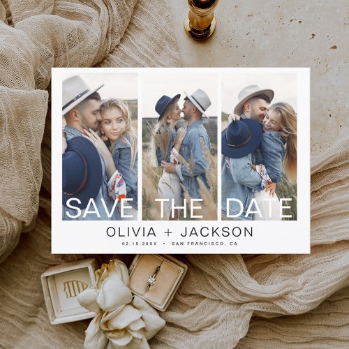 Budget Elegant Save the Date 3 Photo White  Flyer