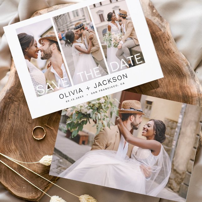 Budget Elegant Save the Date 4 Photo White  (Creator Uploaded)