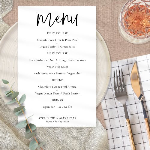 Budget Elegant Script Any Color  Wedding Menu