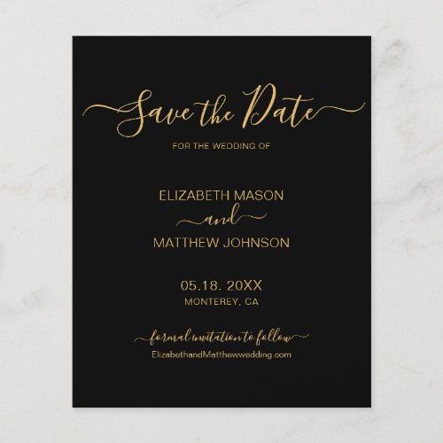 Budget Elegant Script Black and Gold Save The Date Flyer