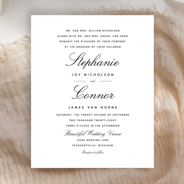 Budget Elegant Script Black Wedding Invitation (Creator Uploaded)