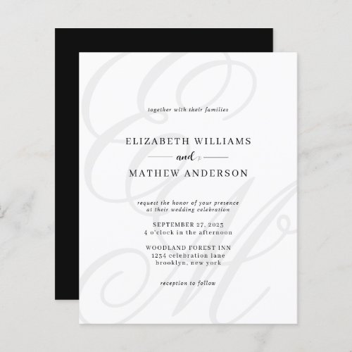Budget Elegant Script Black White Monogram Wedding