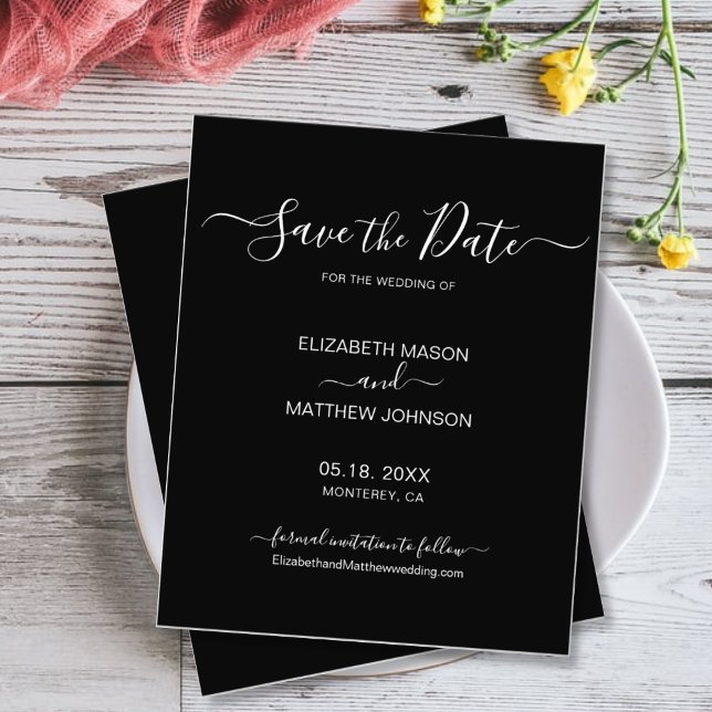 Budget Elegant Script Black White Save The Date Flyer (Creator Uploaded)