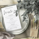 Budget Elegant Script Black White Wedding Menu<br><div class="desc">Budget Elegant Script Black White Wedding Menu. A budget price size 5.5” x 8.5”, on an elegant 110 lb LINEN stock – for a luxury feel at great value, this is perfect for menus, as well as invitations and programs etc. This budget size alternative is also available in other paper...</div>