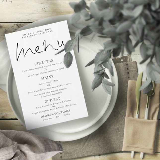Budget Elegant Script Black White Wedding Menu (Creator Uploaded)