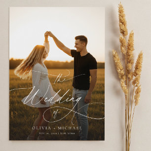 Budget Elegant Script Boho Photo Wedding Invites