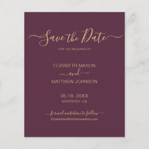 Budget Elegant Script Burgundy Gold Save The Date Flyer