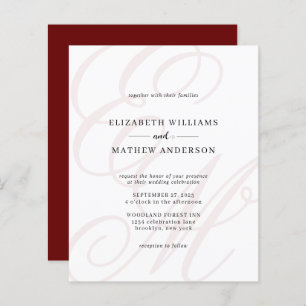 Budget Elegant Script Burgundy Monogram Wedding