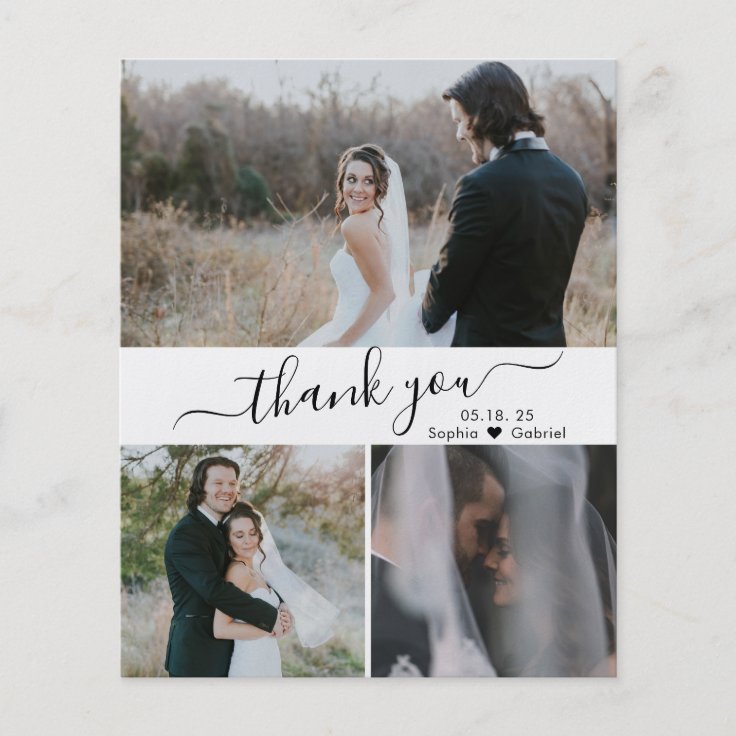 Budget Elegant Script Collage Wedding Thank You Flyer | Zazzle