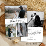 Budget Elegant Script Collage Wedding Thank You Flyer<br><div class="desc">Budget, Modern, Elegant, Minimalist Hand Lettered Wedding Photo Collage Thank You personalized affordable low budget flyer. Stylish wedding thank you paper template featuring three (3) photo on the front and one (1) photo on the back side. With the text "thank you" in a swirly hand lettered typography script font in...</div>