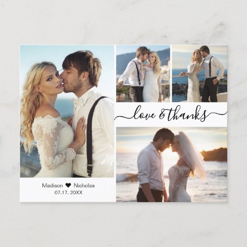 Budget Elegant Script Collage Wedding Thank You Postcard