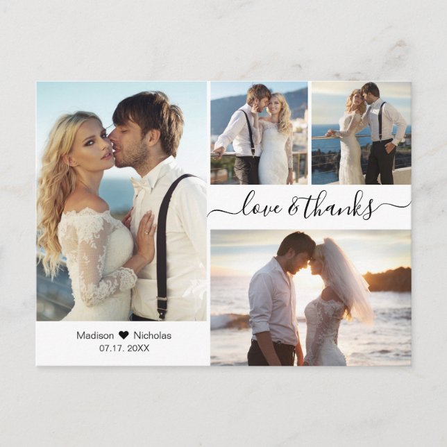 Budget Elegant Script Collage Wedding Thank You Postcard (Front)
