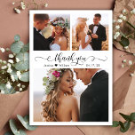 Budget Elegant Script Collage Wedding Thank You Postcard<br><div class="desc">Budget Modern Elegant Script 3 Photo Collage Wedding Thank You Postard. Minimalist wedding thank you card template featuring three (3) photo on the front and one (1) photo on the back. With the "Thank You" text in a swirly hand lettered typography swash tail font script in black color on white...</div>