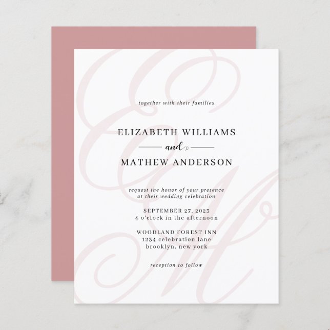 Budget Elegant Script  Dusty Pink Monogram Wedding (Front/Back)