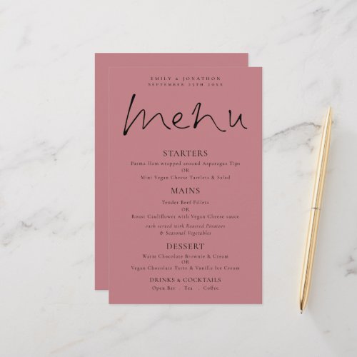 Budget Elegant Script Dusty Rose Wedding Menu