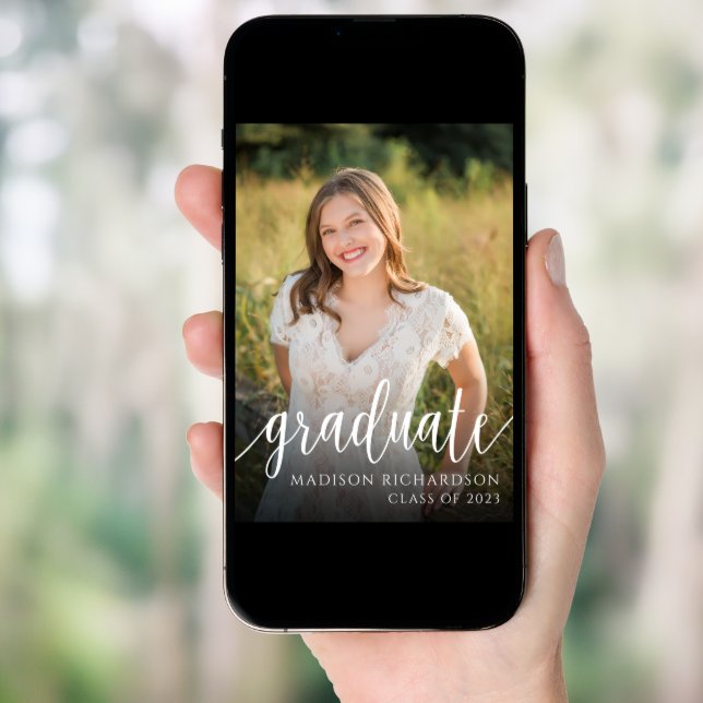 Budget Elegant Script Graduate Photo Announcement (Front Digital)